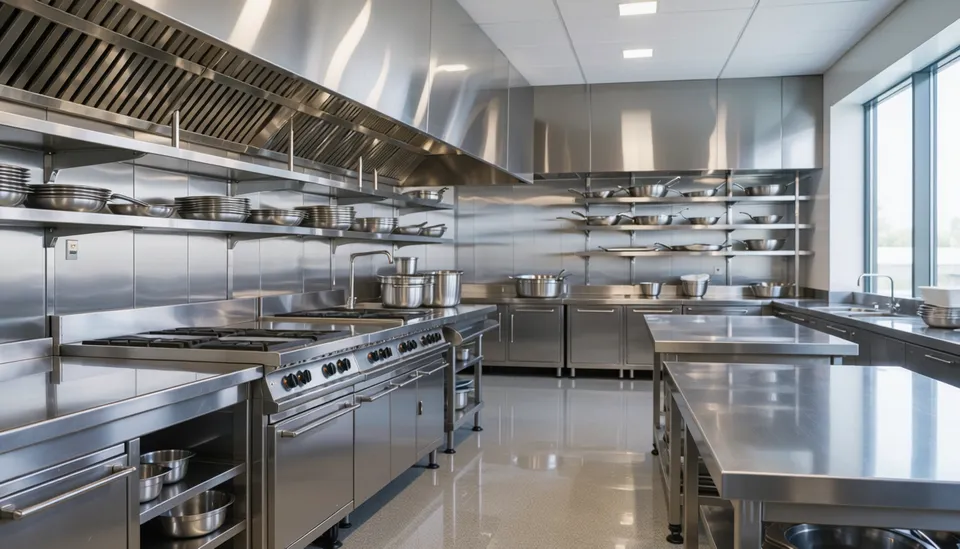 Commercial kitchen cook line being deep cleaned