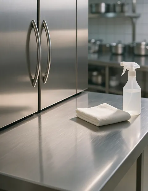 Technician deep cleaning a commercial kitchen cook line