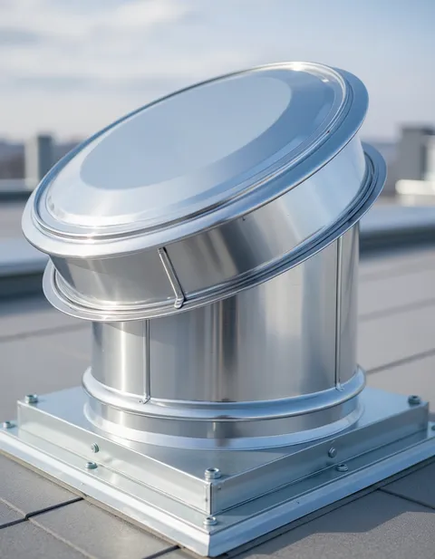 Technician hot-washing a rooftop exhaust fan